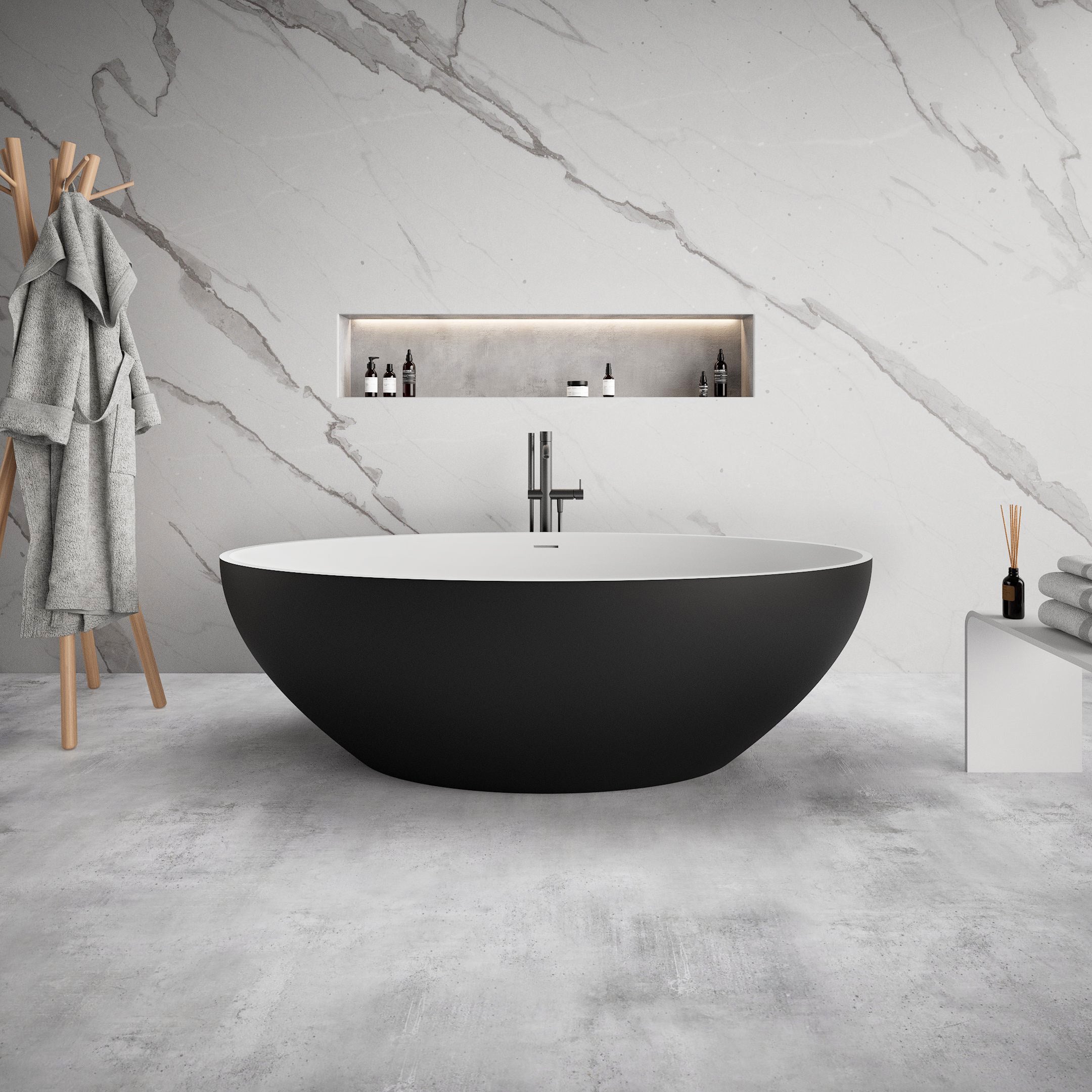 Ideavit | Solidellipse Black 71" x 35" Freestanding Bathtub